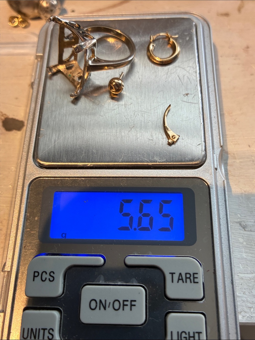 14K Gold - Functinal 14 K Earring and Size 7 Ring. 5.65 Grams